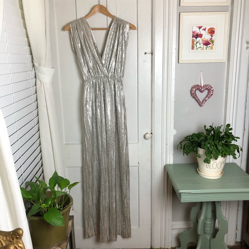 Metallic Silver Maxi Dress